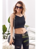 Short knitted blouse with straps, black MP32858 - Online store - Boutique